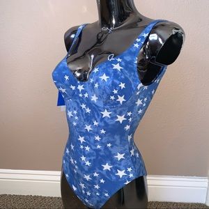 NWT 90s Vintage Cotton Blue & White Star 1-Piece